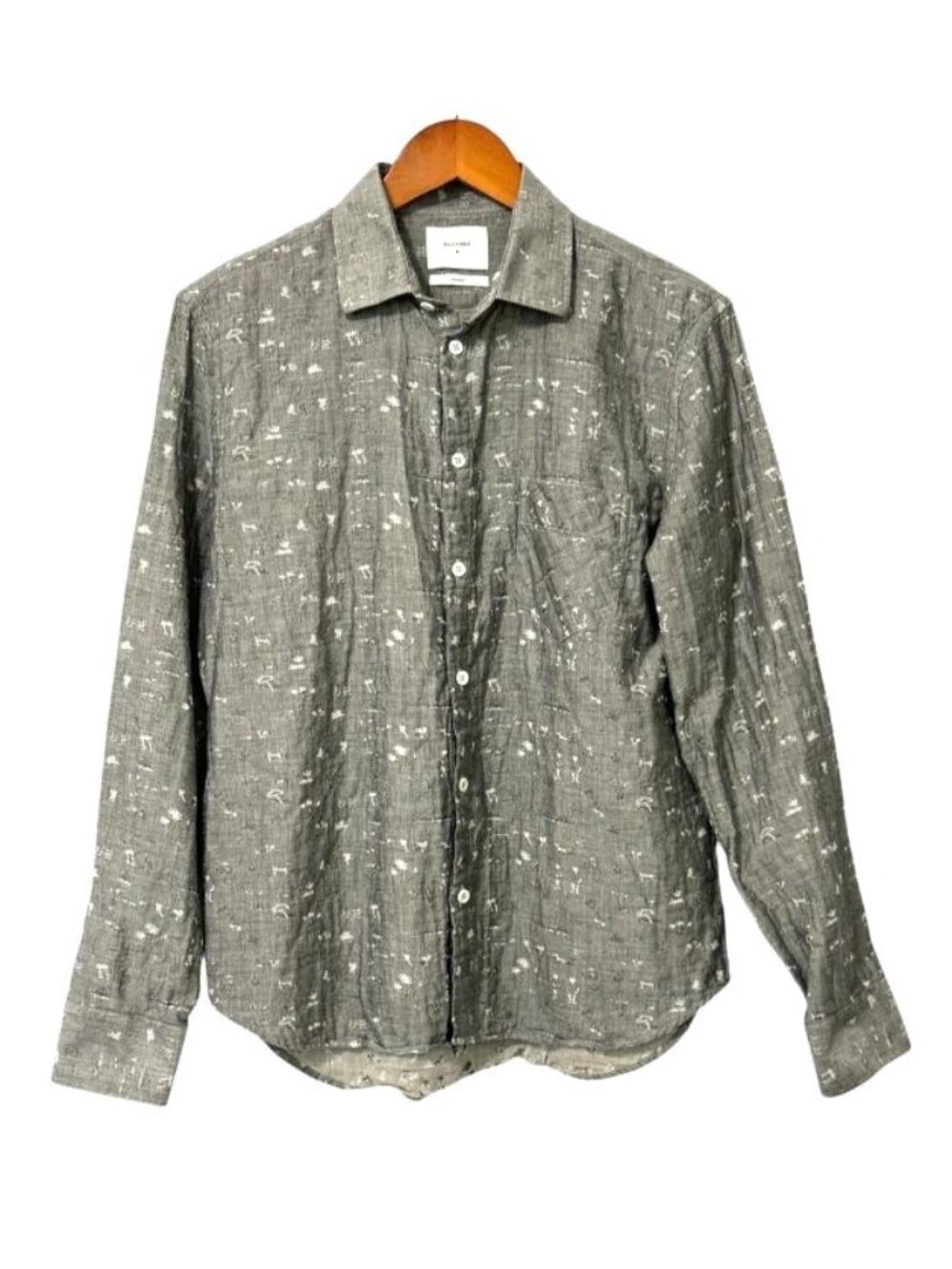 Billy Reid Cotton Shirt Long Sleeve Gray White Abstract Vacation Print Size M